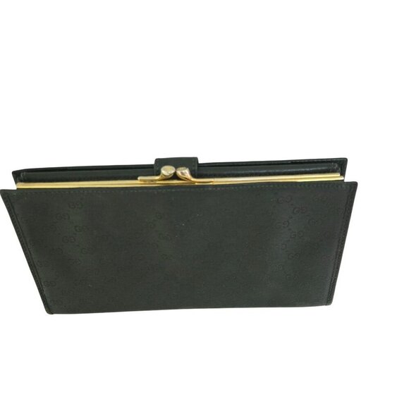 Gucci Vintage Black Coated Long Wallet Logo Kisslock Snap Trifold 035-001-0264 - Picture 2 of 10